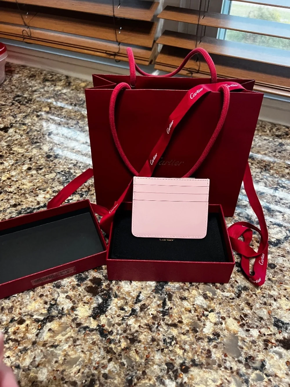 Authentic Cartier C de Cartier Pink Leather Card Holder Wallet w/ Box, Dust Bag